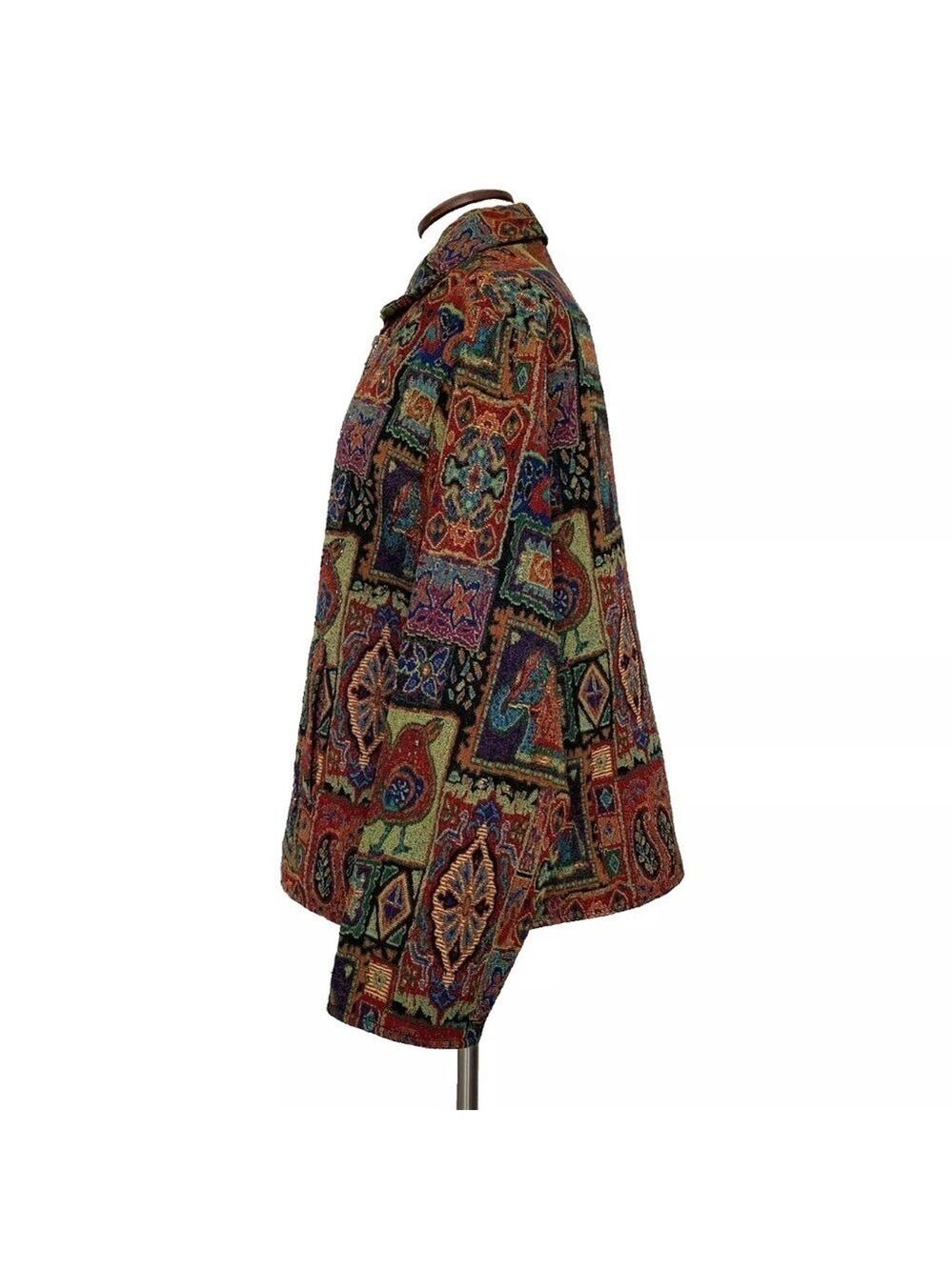 Parsley & Sage Tapestry Flowers Animal Beaded Zip Jacket 1X Pockets Lined - Picture 4 of 16